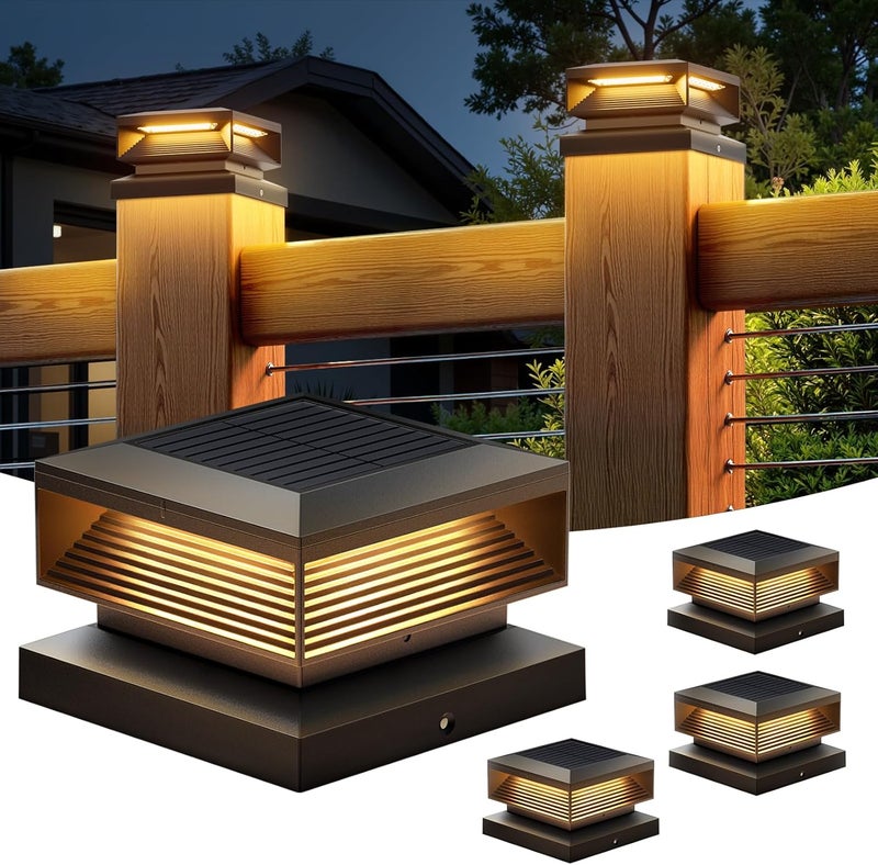 LET MY 2X Bigger Size Solar Post Cap Lights Outdoor 4 Pack, 56 Brighter LEDs Fence Post Solar Lights Outdoor Waterproof with 3 Modes for 4x4, 5x5 or 6x6 Vinyl Wooden Posts - Image 1